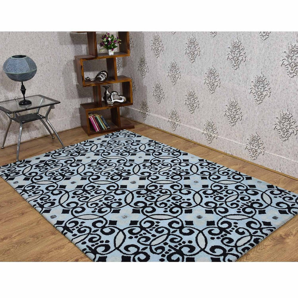 Hand Tufted Wool Area Rug Contemporary Beige Black K03083