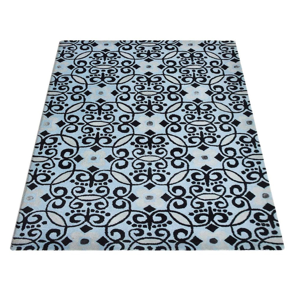 Hand Tufted Wool Area Rug Contemporary Beige Black K03083