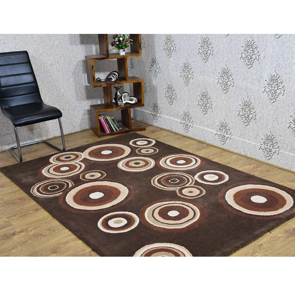 Hand Tufted Wool Area Rug Geometric Brown Beige K03096