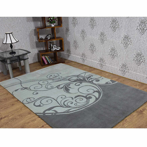Hand Tufted Wool Area Rug Contemporary Charcoal Silver K03101