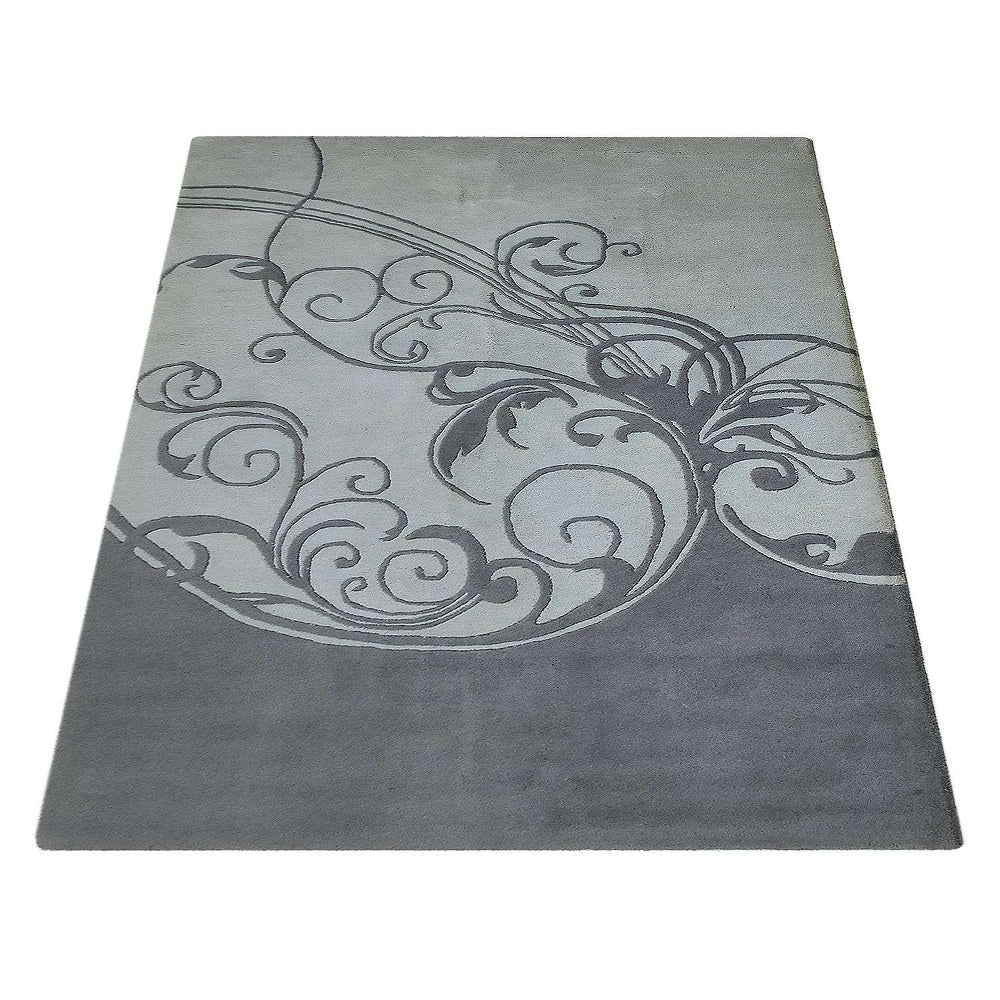 Hand Tufted Wool Area Rug Contemporary Charcoal Silver K03101
