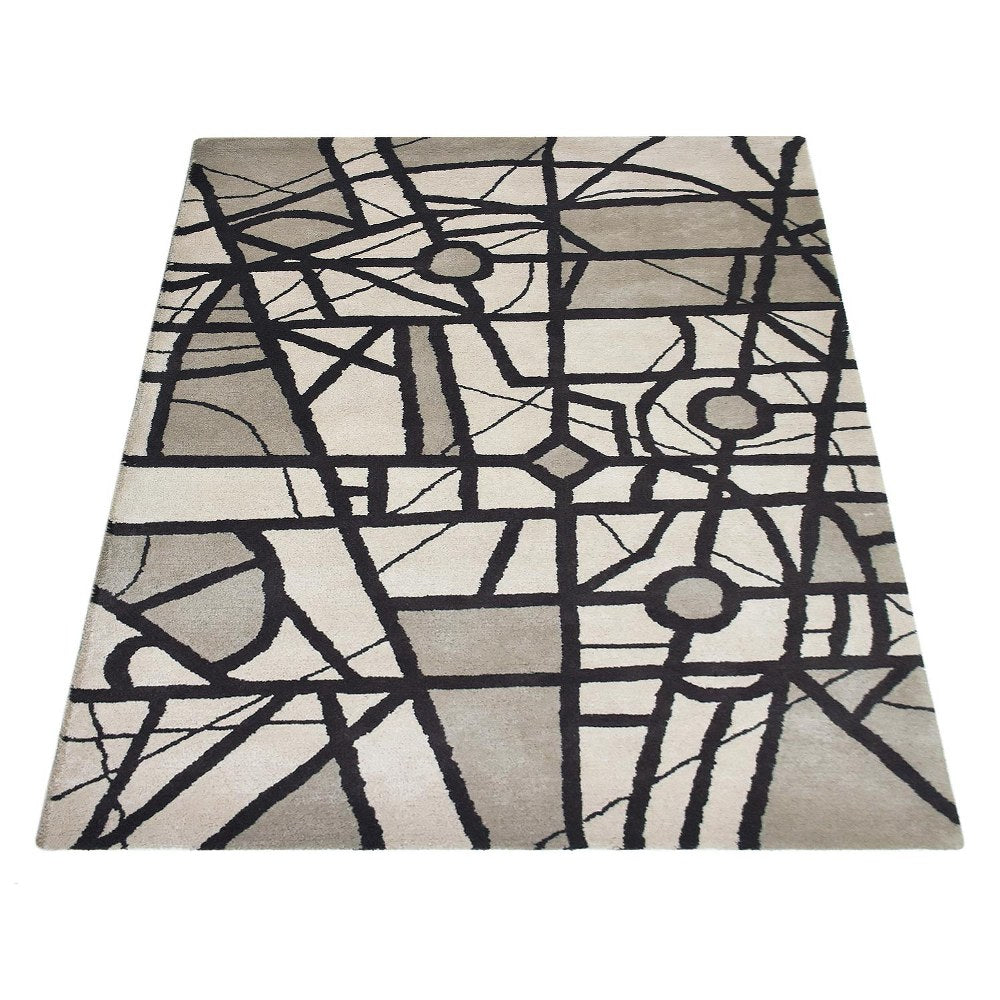 Hand Tufted Wool Area Rug Abstract Cream Brown K03103