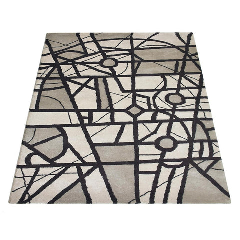 Hand Tufted Wool Area Rug Abstract Cream Brown K03103