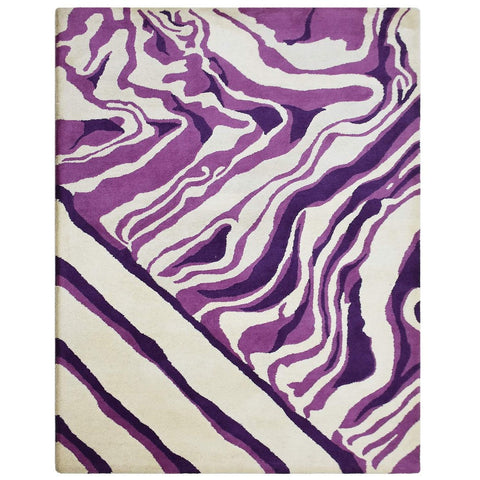 Hand Tufted Wool Area Rug Abstract Cream Purple K03104