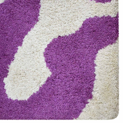 Hand Tufted Wool Area Rug Abstract Cream Purple K03104
