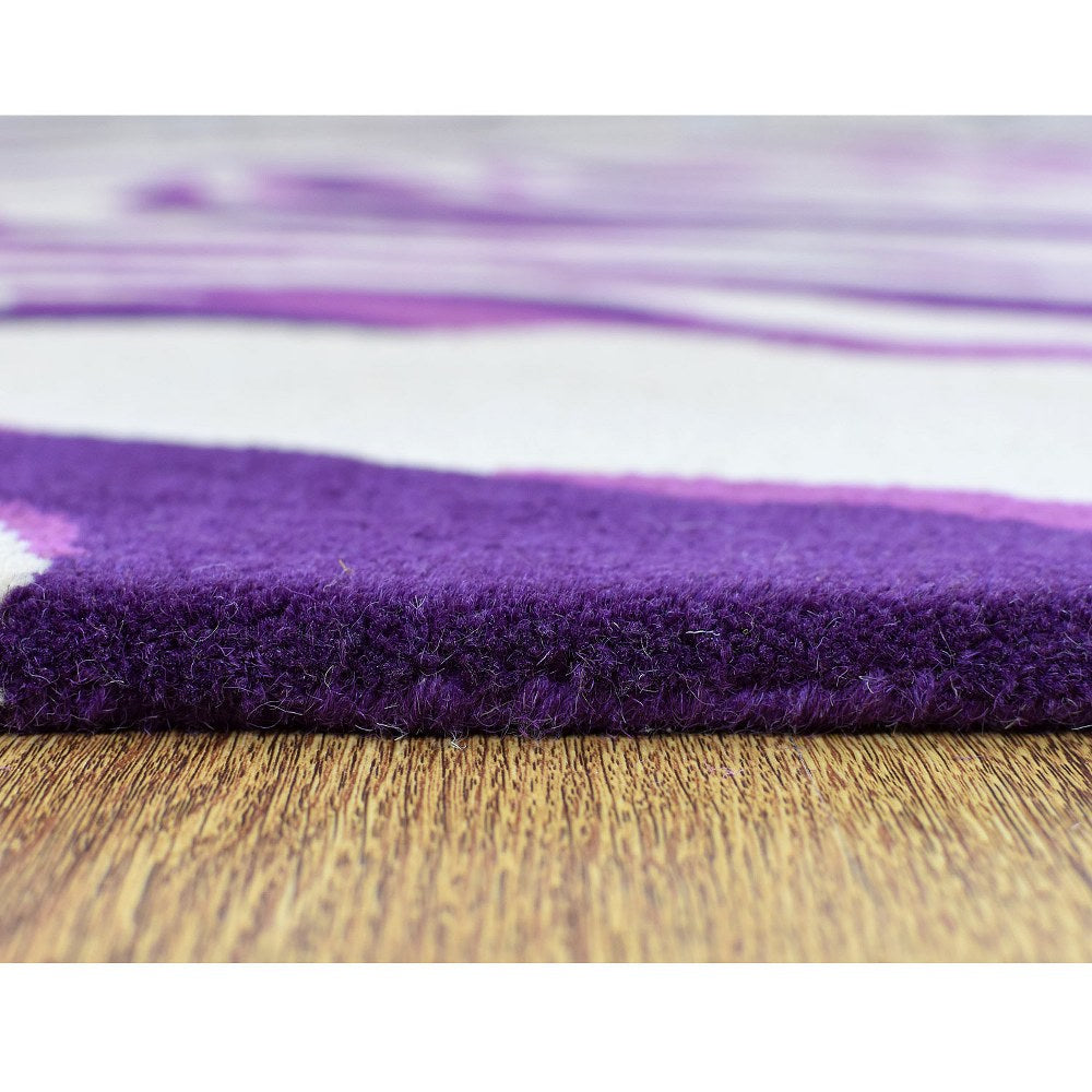 Hand Tufted Wool Area Rug Abstract Cream Purple K03104