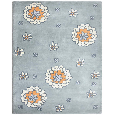 Hand Tufted Wool Area Rug Floral Gray K03107