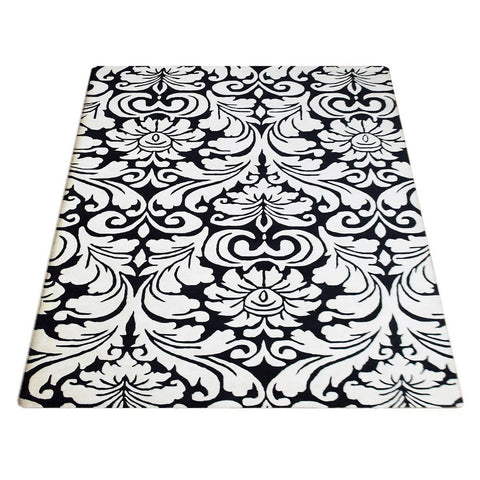 Hand Tufted Wool Area Rug Floral White Black K03142