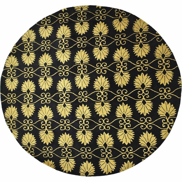 hand-tufted-wool-round-area-rug-floral-black-gold-side 1