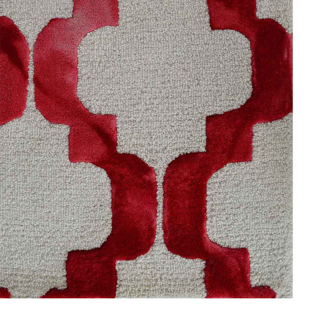 Hand Tufted Wool Area Rug Geometric Beige Red K04004