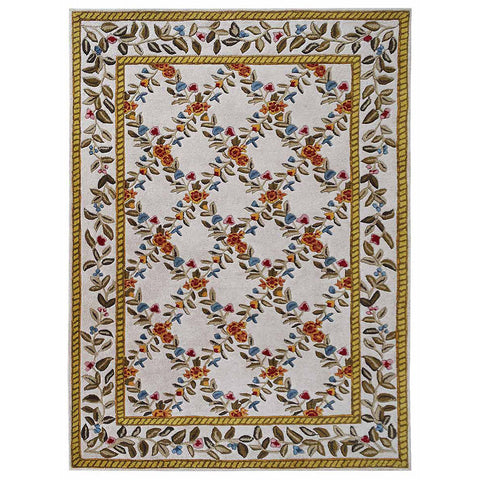 Hand Tufted Wool Area Rug Floral Cream K04018