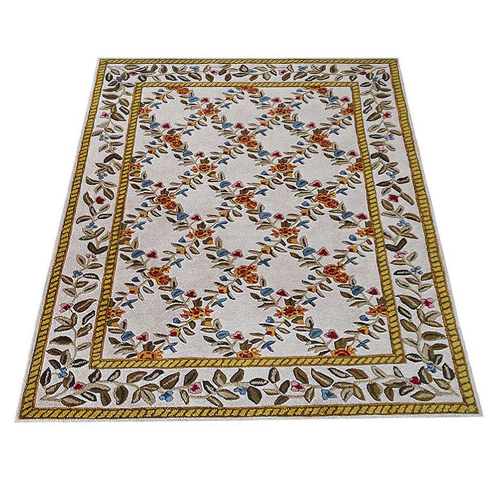 Hand Tufted Wool Area Rug Floral Cream K04018