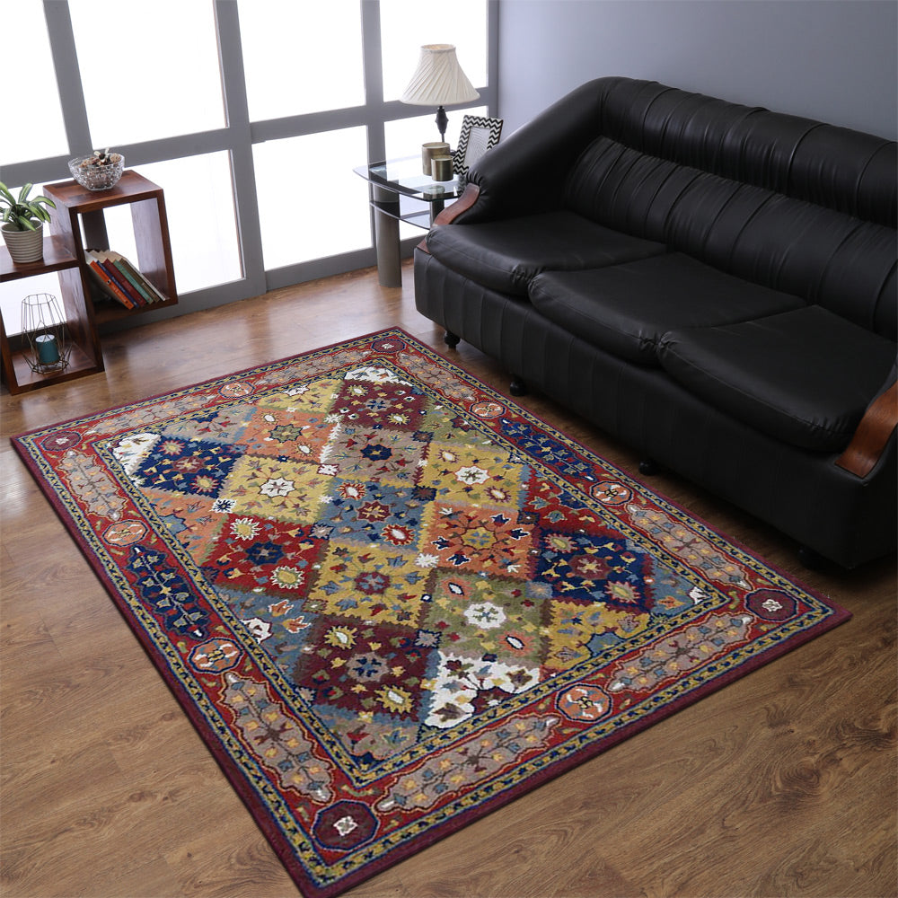 Hand Tufted Wool Area Rug Oriental Multicolor K04027