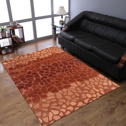 Hand Tufted Wool Area Rug Abstract Red Beige K04038
