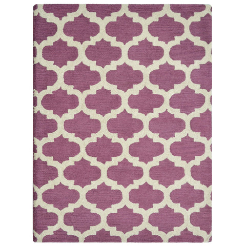 Hand Tufted Wool Area Rug Geometric Purple White K05101
