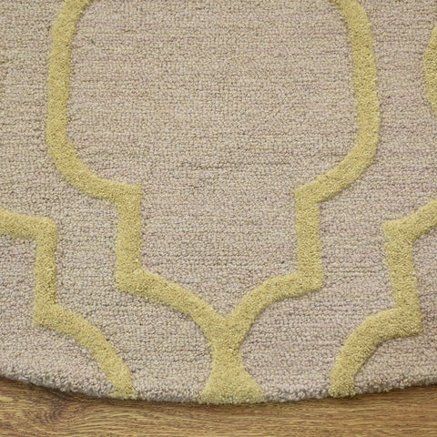 Hand Tufted Wool Round Area Rug Geometric Beige Gold K09014