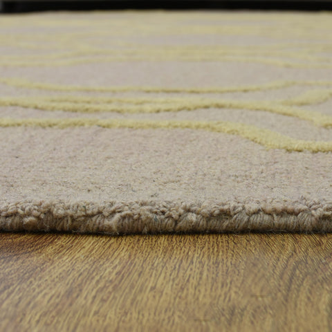 Hand Tufted Wool Round Area Rug Geometric Beige Gold K09014