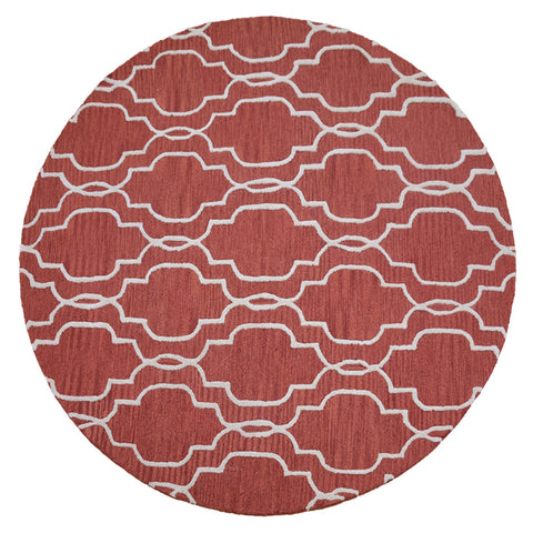 Hand Tufted Wool Round Area Rug Geometric Red Beige K09014