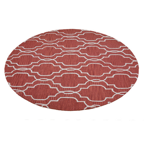 Hand Tufted Wool Round Area Rug Geometric Red Beige K09014