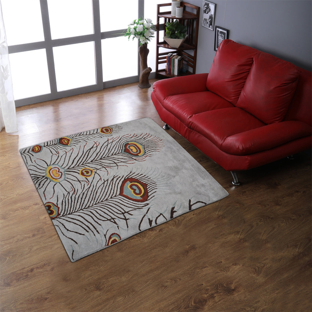 Hand Tufted Wool Square Area Rug Contemporary Silver K09342