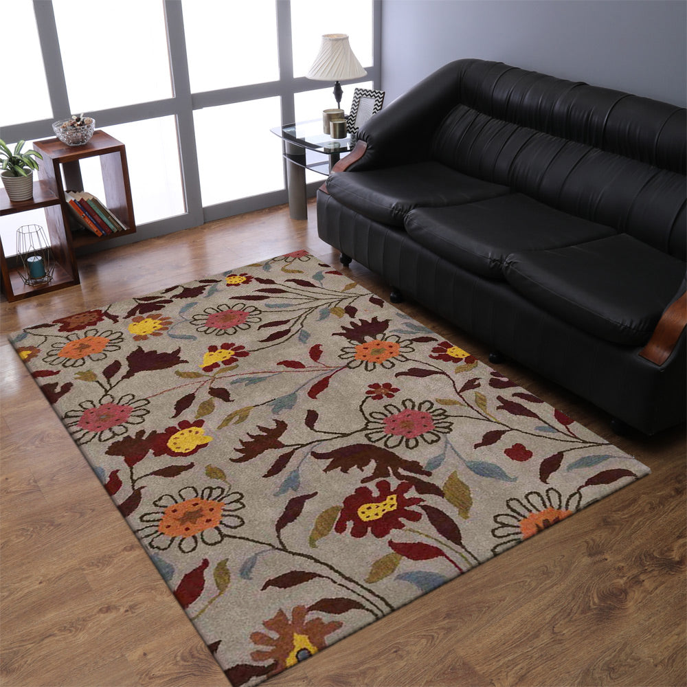 Hand Tufted Wool Area Rug Floral Blue K22093053