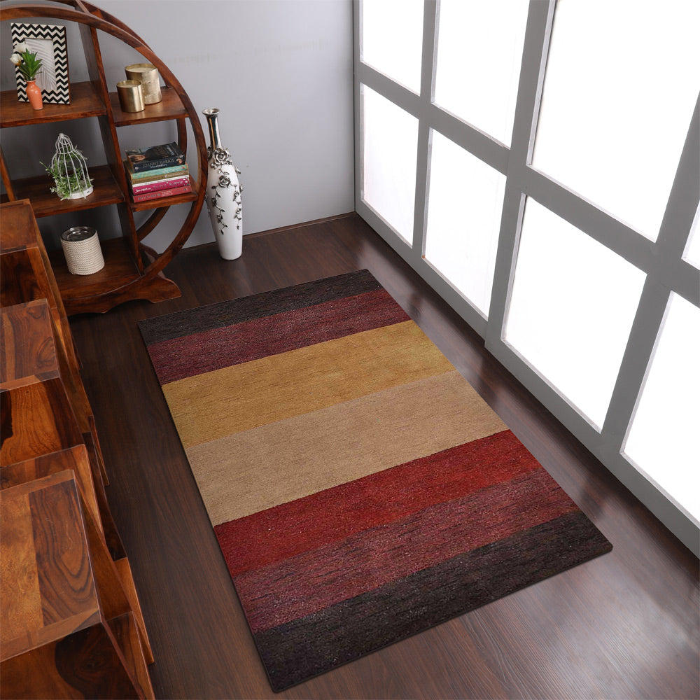 Hand Knotted Loom Wool Rectangle Area Rug Contemporary Brown Red L00098