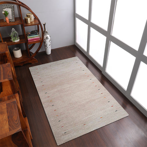 Hand Knotted Loom Wool Rectangle Area Rug Contemporary Beige L00102
