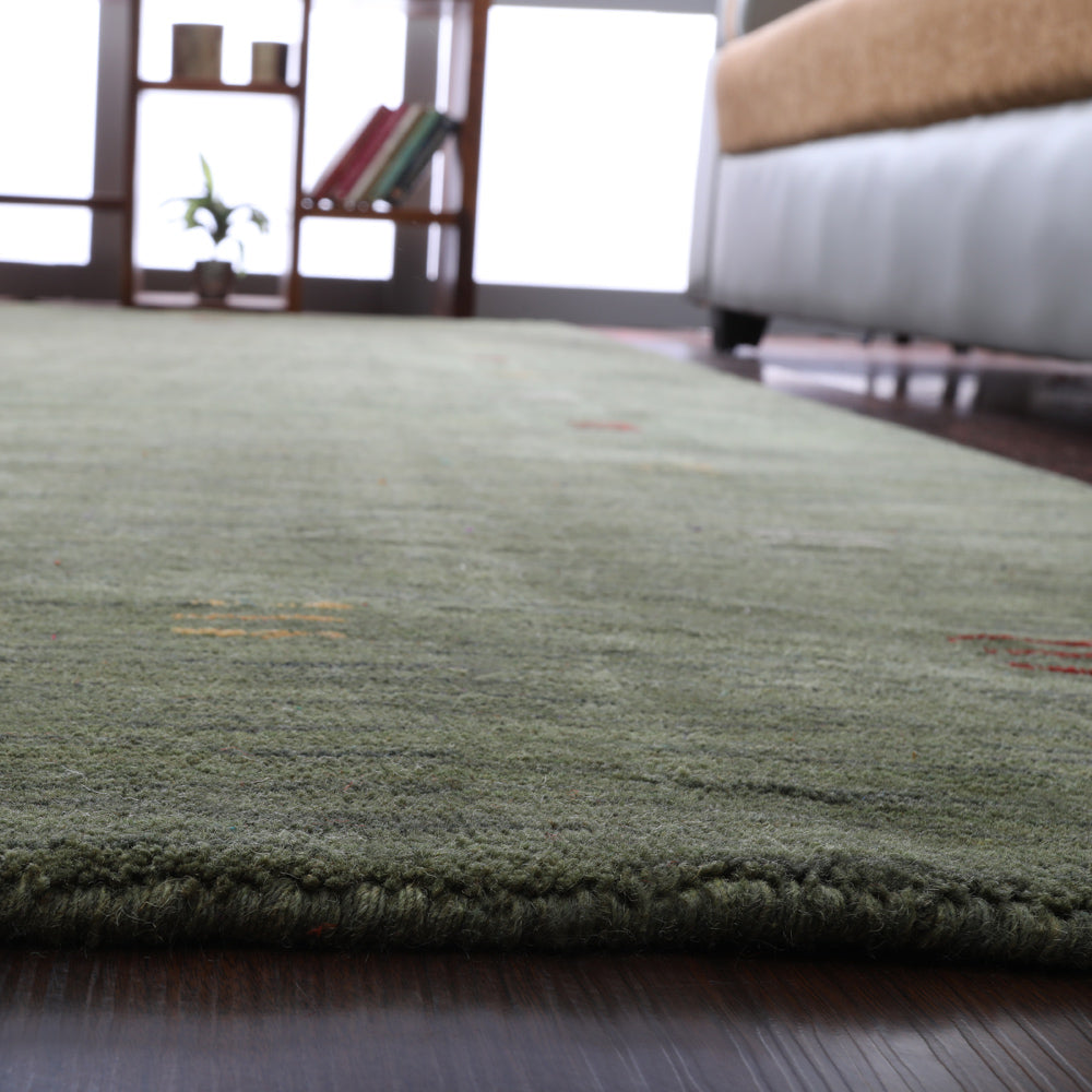 Hand Knotted Loom Wool Rectangle Area Rug Contemporary Green L00104