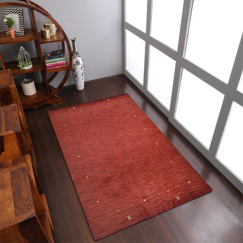 Hand Knotted Loom Wool Rectangle Area Rug Contemporary Dark Red L00109