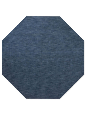 Hand Knotted Loom Wool Octagon Area Rug Solid Blue L00111