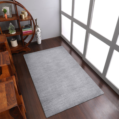 Hand Knotted Loom Wool Rectangle Area Rug Solid Gray L00111