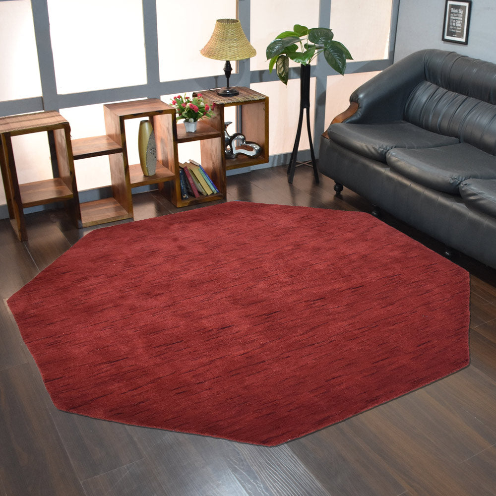 Hand Knotted Loom Wool Octagon Area Rug Solid Red L00111