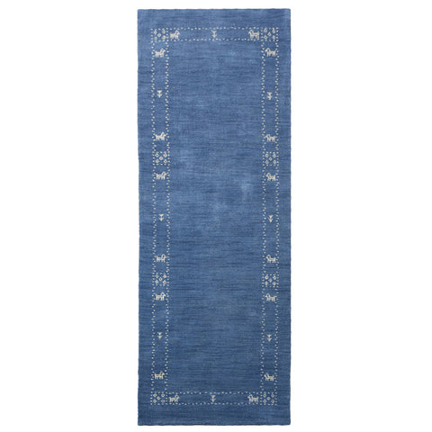 Hand Knotted Loom Wool Runner Area Rug Contemporary Blue L00216
