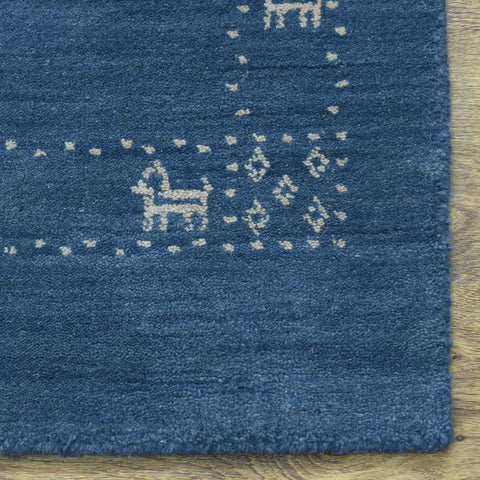 Hand Knotted Loom Wool Runner Area Rug Contemporary Blue L00216