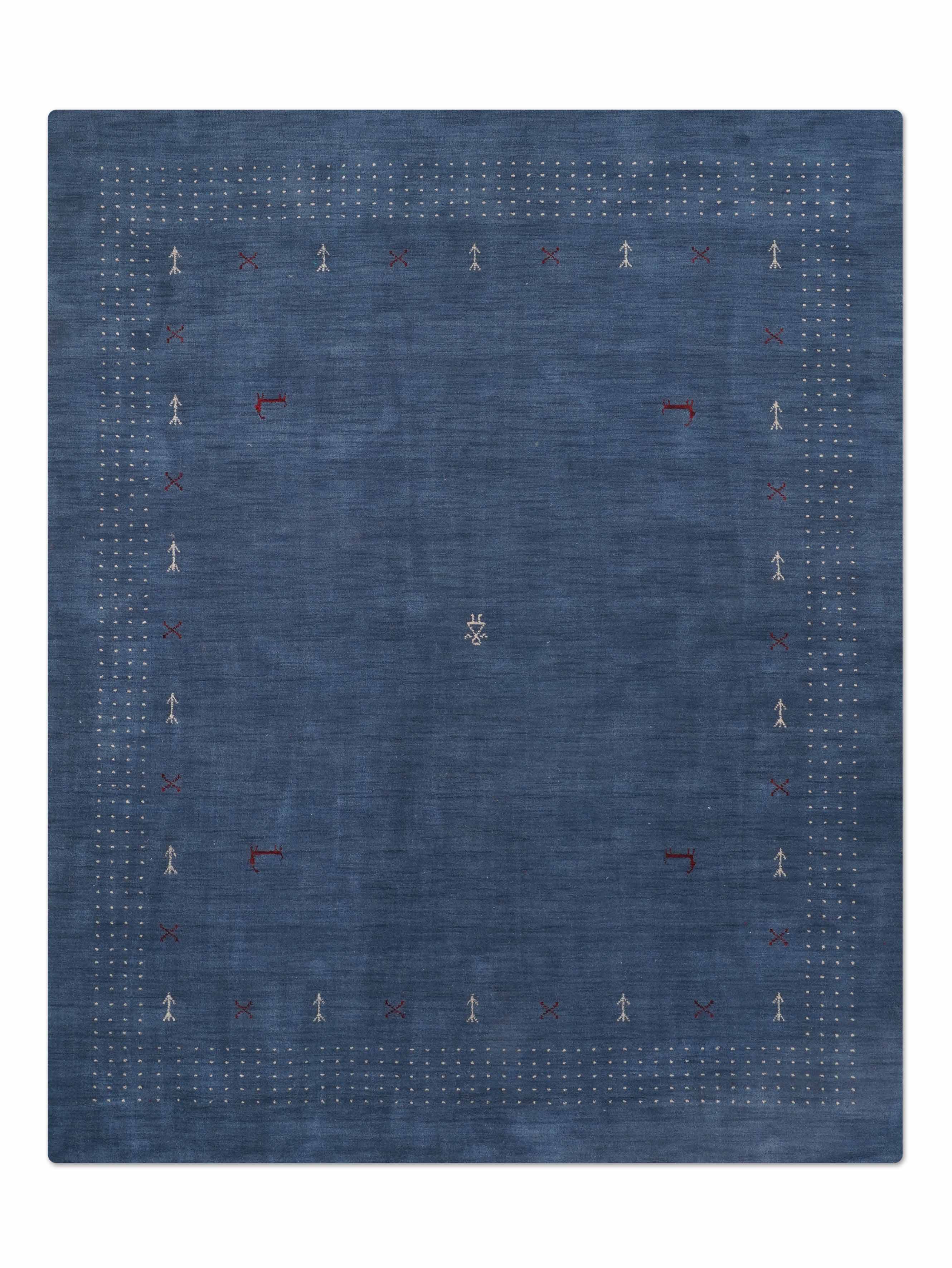 Hand Knotted Loom Wool Rectangle Area Rug Contemporary Blue L00224