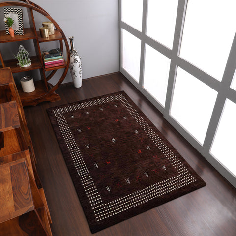 Hand Knotted Loom Wool Rectangle Area Rug Contemporary Brown L00224
