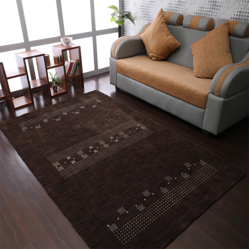 Hand Knotted Loom Wool Rectangle Area Rug Contemporary Brown L00504