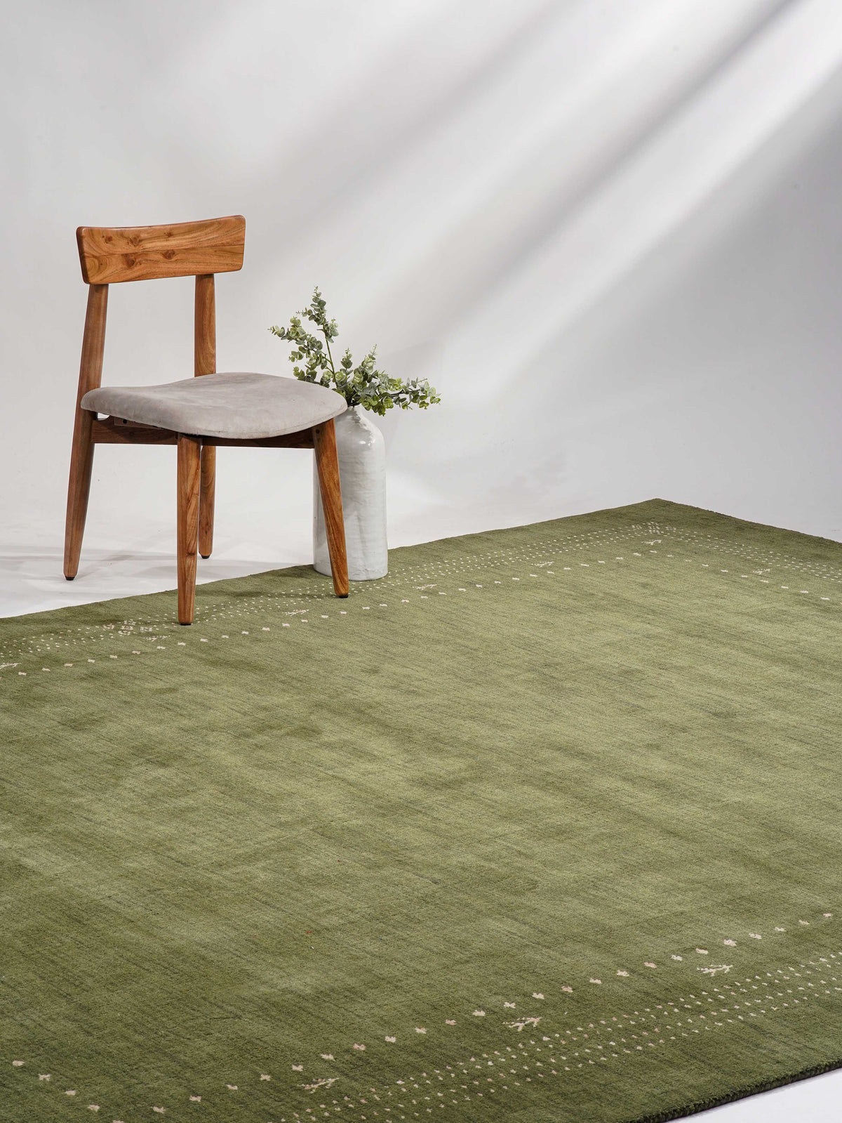 Hand Knotted Loom Wool Rectangle Area Rug Contemporary Green L00508