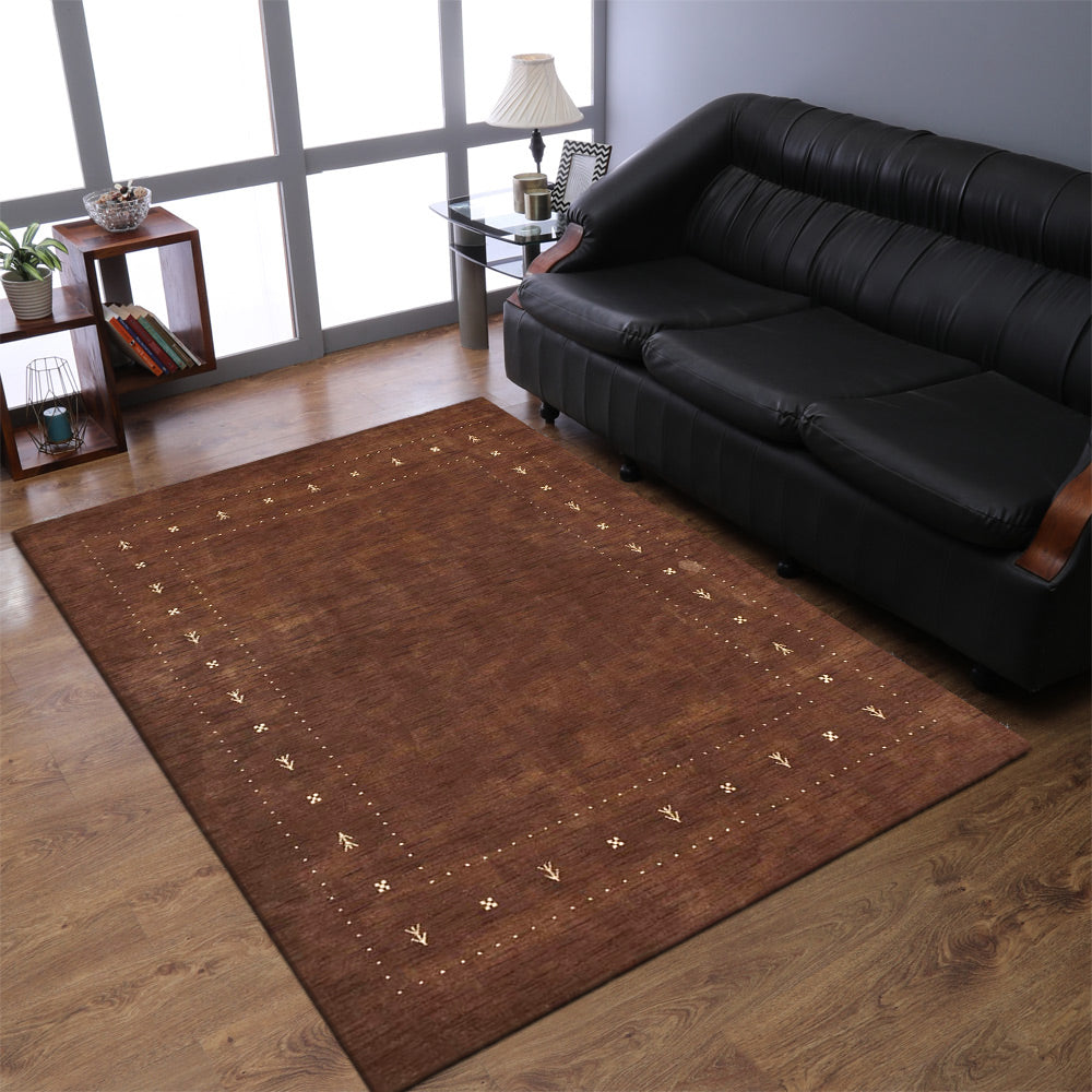Hand Knotted Loom Wool Rectangle Area Rug Contemporary Brown L00514