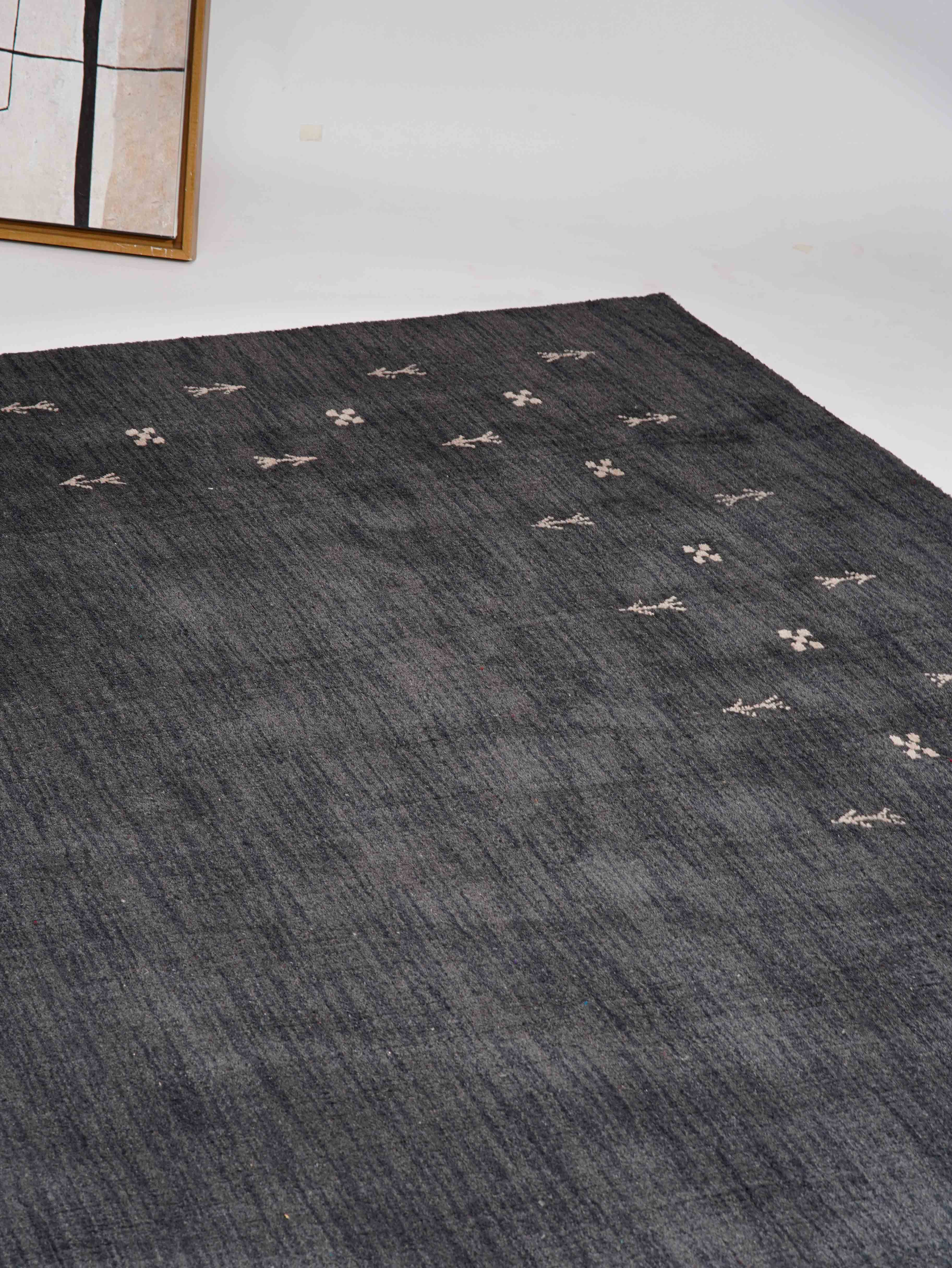 Hand Knotted Loom Wool Square Area Rug Contemporary Charcoal L00514
