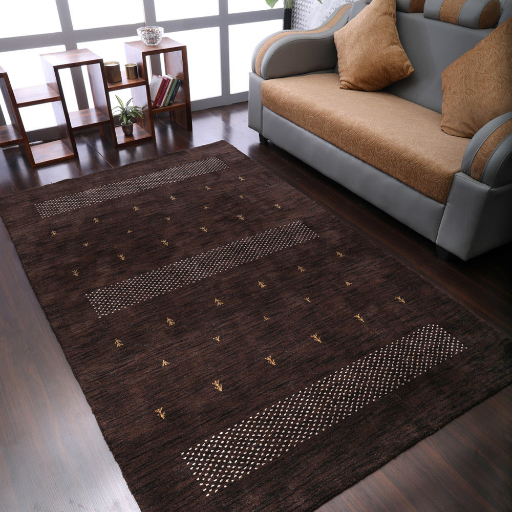 Hand Knotted Loom Wool Rectangle Area Rug Contemporary Brown L00515
