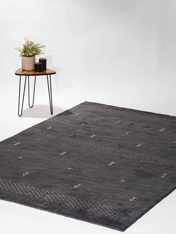 Hand Knotted Loom Wool Rectangle Area Rug Contemporary Charcoal L00515