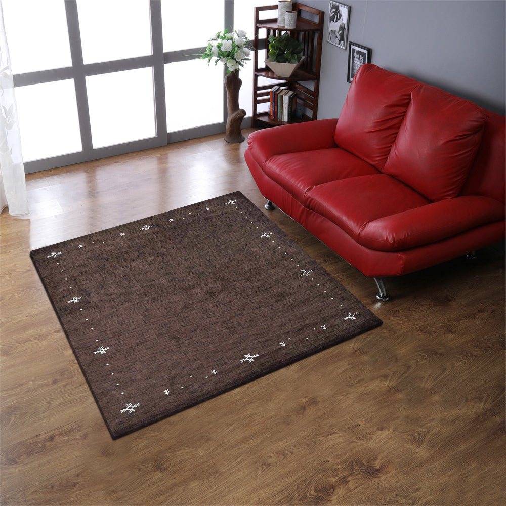 Hand Knotted Loom Wool Square Area Rug Contemporary Brown L00516