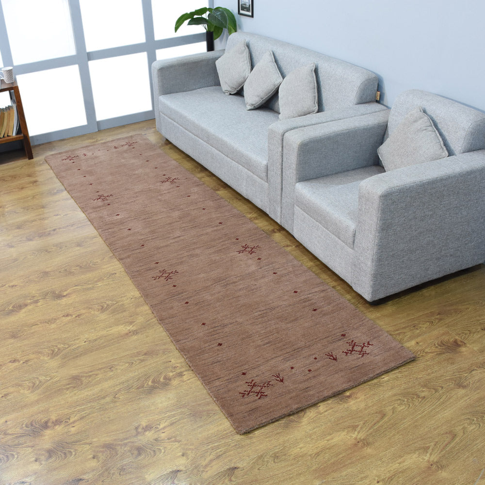 Hand Knotted Loom Wool Runner Area Rug Contemporary Light Brown L00516