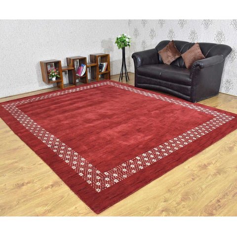 Hand Knotted Loom Wool Rectangle Area Rug Contemporary Red L00529