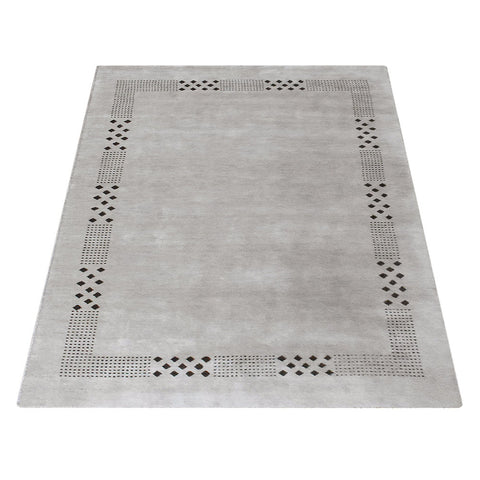 Hand Knotted Loom Wool Rectangle Area Rug Contemporary Beige L00530
