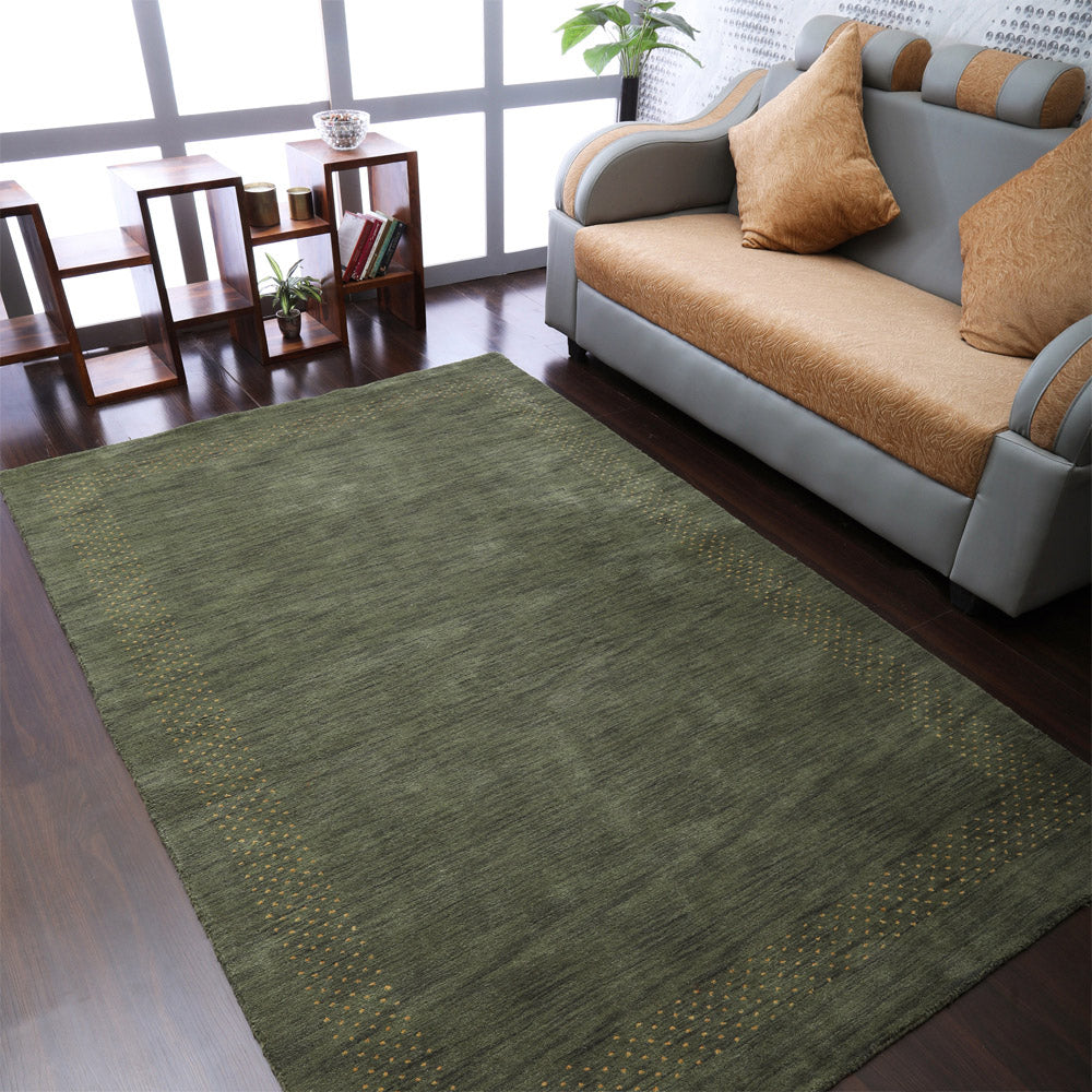 Hand Knotted Loom Wool Rectangle Area Rug Contemporary Green L00531