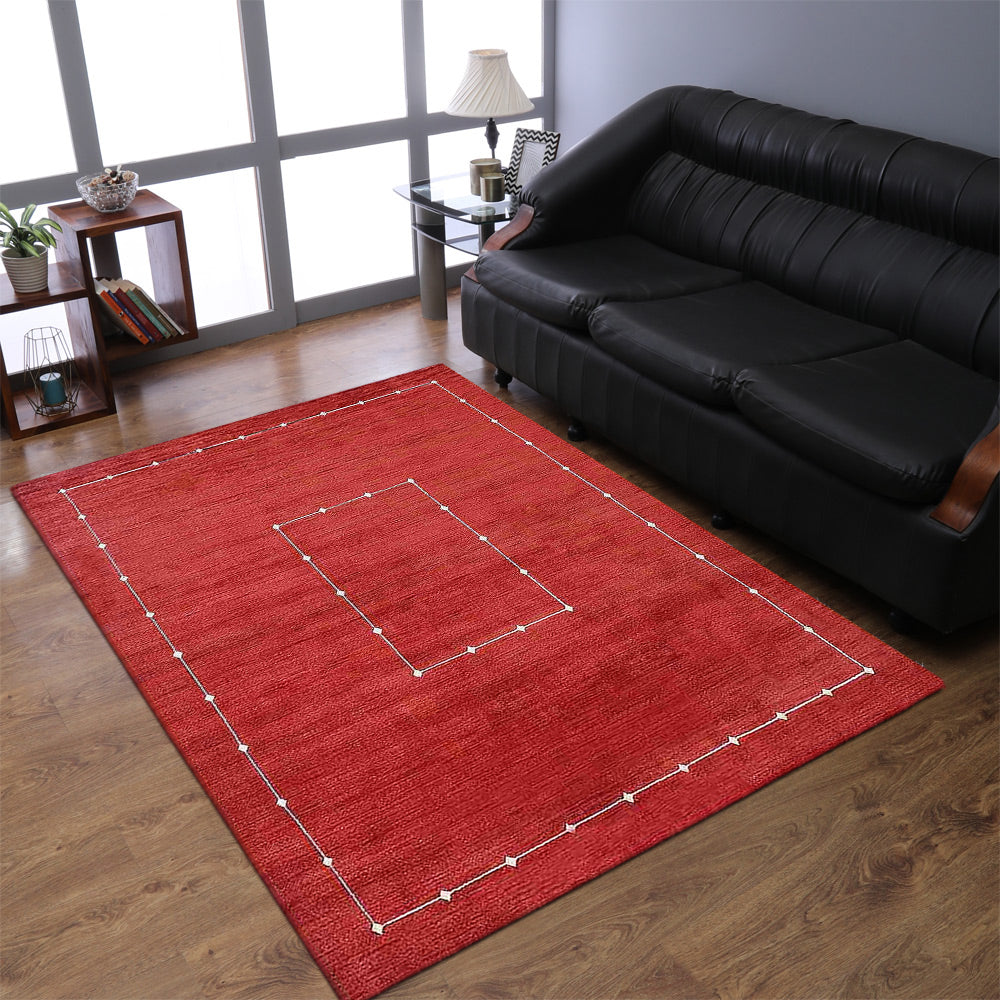 Hand Knotted Loom Wool Rectangle Area Rug Geometric Red L00532