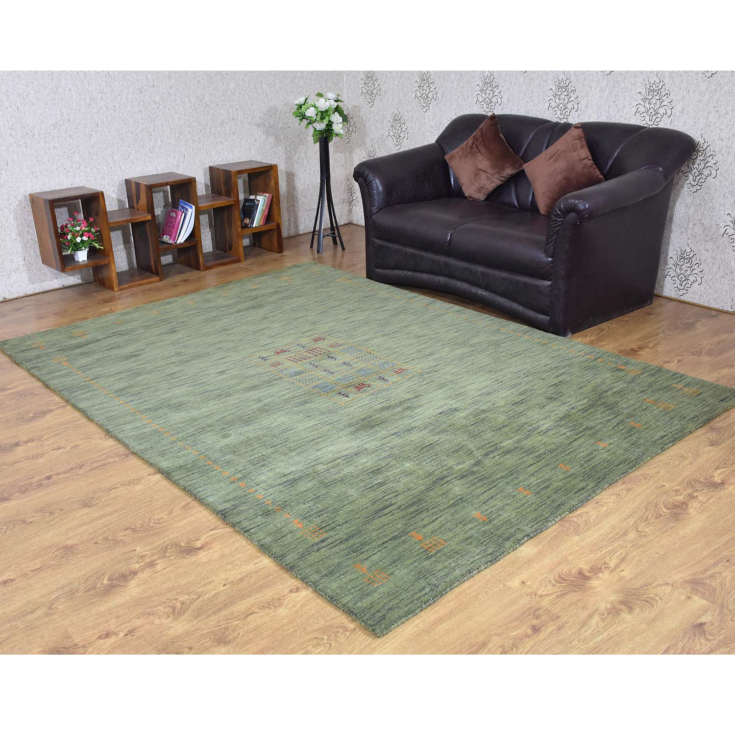 Hand Knotted Loom Wool Rectangle Area Rug Contemporary Green L00583