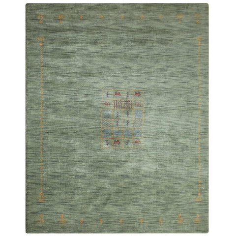 Hand Knotted Loom Wool Rectangle Area Rug Contemporary Green L00583